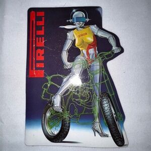 Vintage Pirelli Tires Sticker Robot Woman Motorcycle Sci-Fi Decal Retro 80s Art
